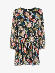 Robe imprimé bouquet tropical à épaules marquées - Noir - 4