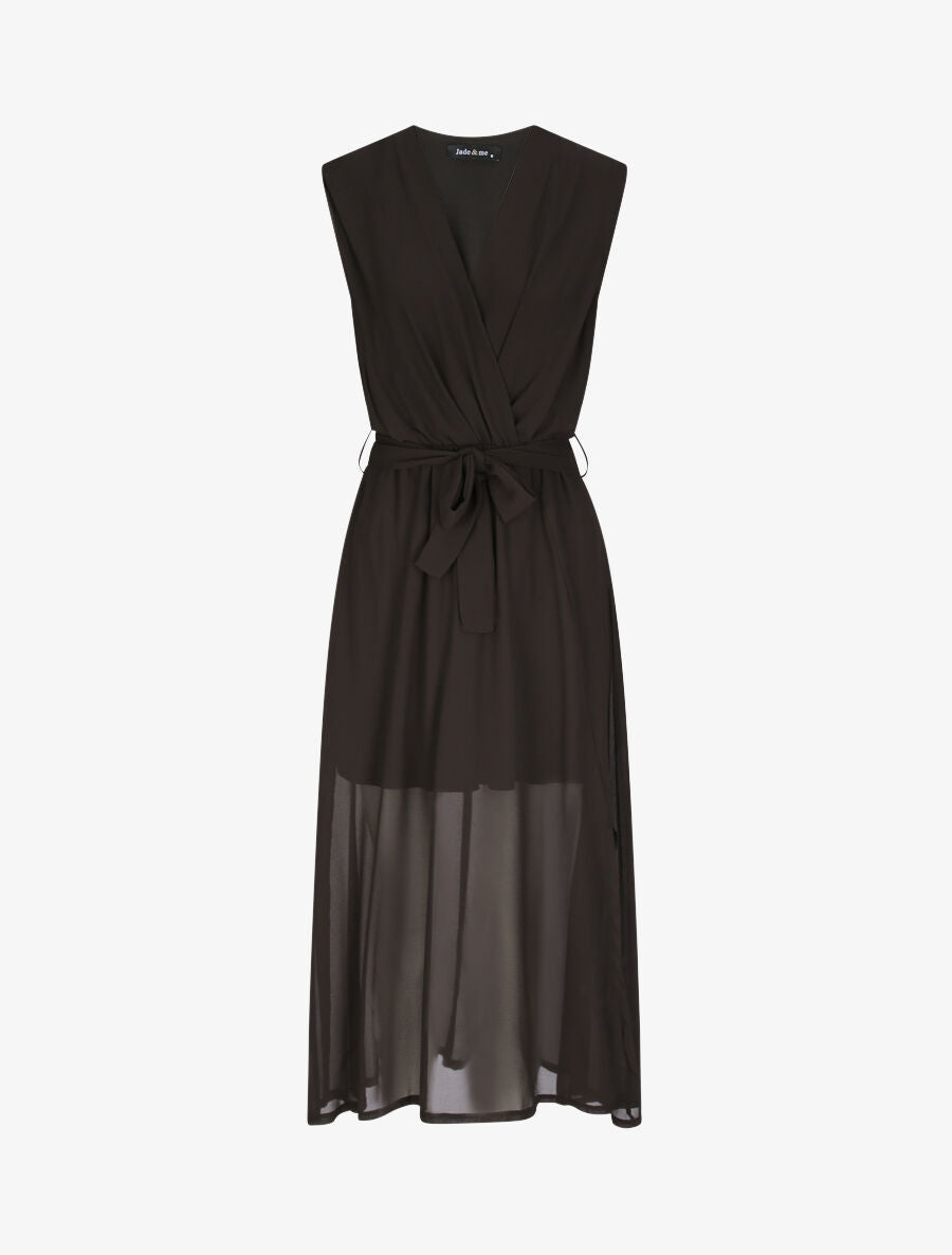 Robe longue unie à voile - Noir - 5