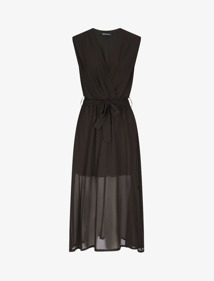 Robe longue unie à voile - Noir - 5