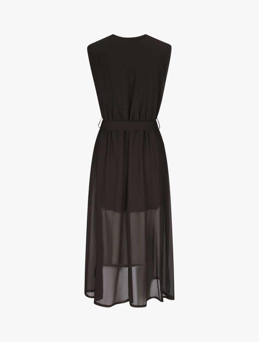 Robe longue unie à voile - Noir - 2