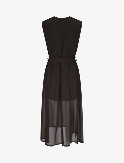 Robe longue unie à voile - Noir - 2