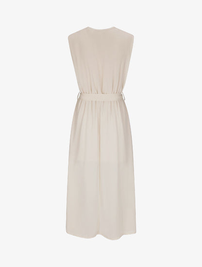Robe longue unie à voile - Beige - 2
