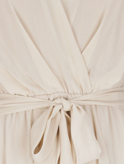 Robe longue unie à voile - Beige - 3