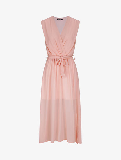 Robe longue unie à voile - Rose - 1