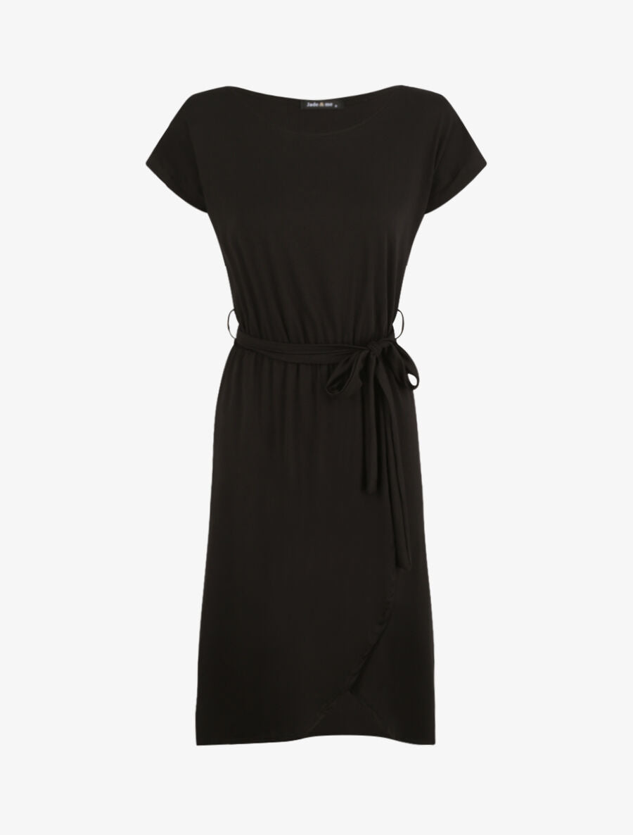 Robe mi-longue cintrée style portefeuille - Noir - 1