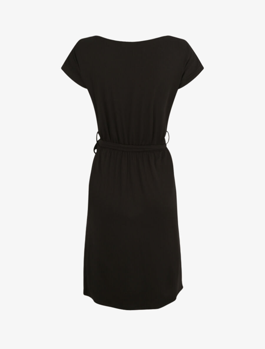 Robe mi-longue cintrée style portefeuille - Noir - 2