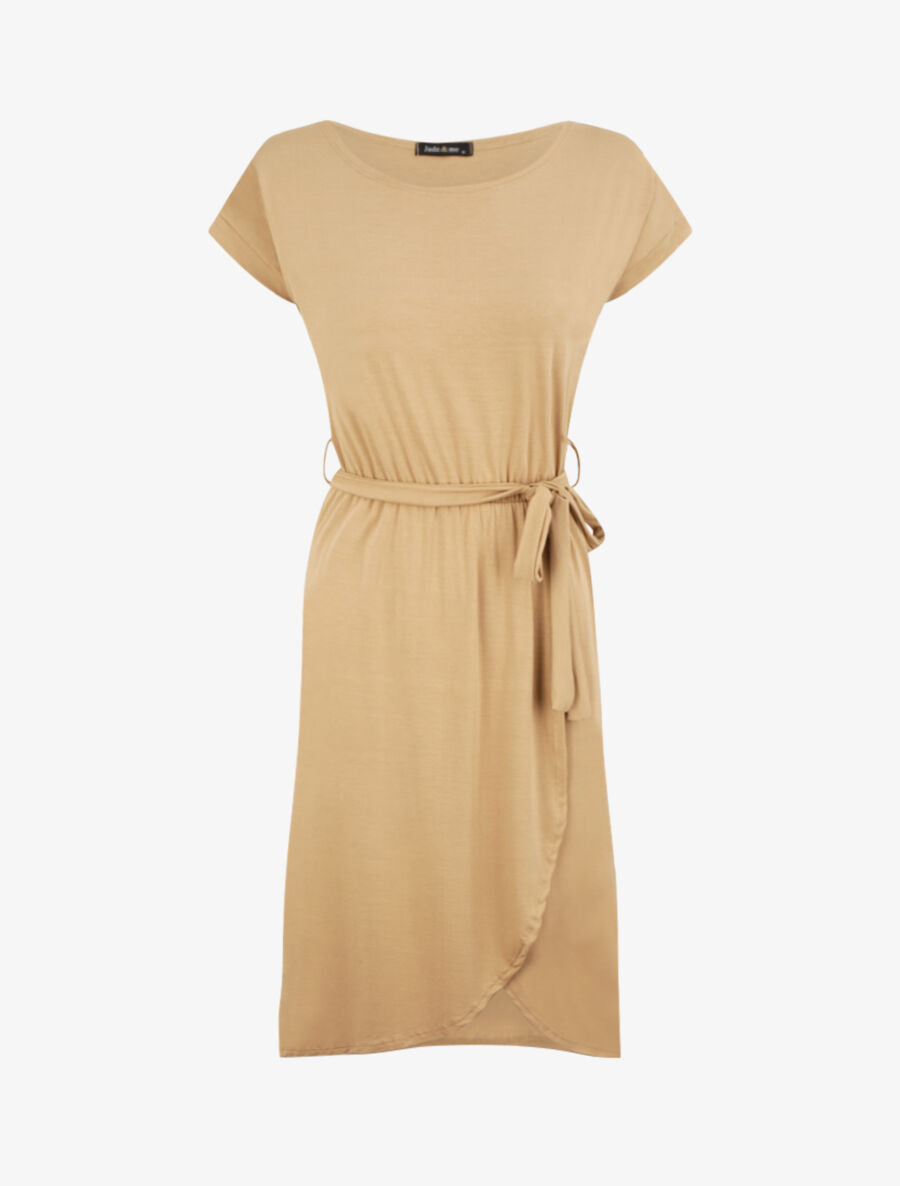 Robe mi-longue cintrée style portefeuille - Camel - 4