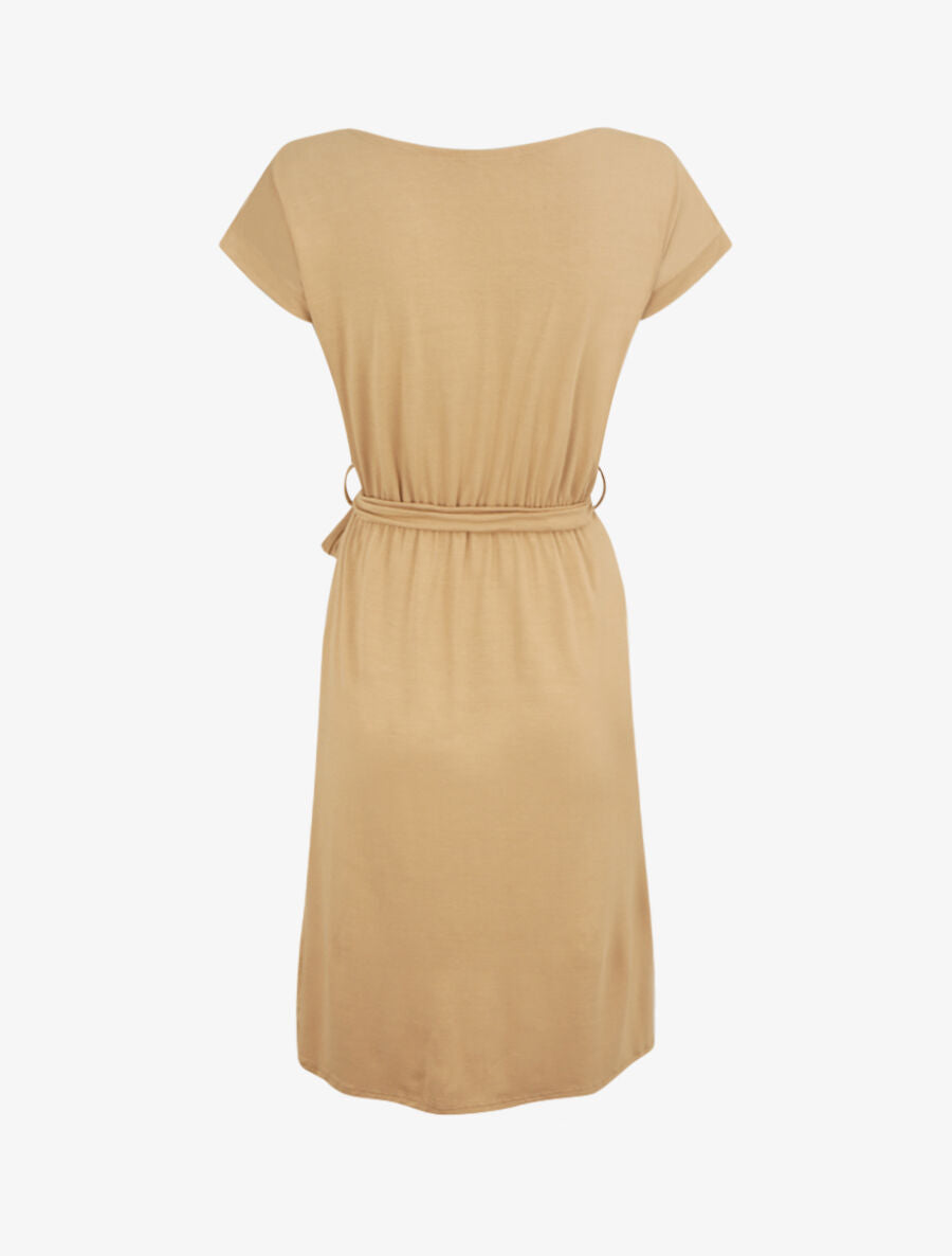 Robe mi-longue cintrée style portefeuille - Camel - 2