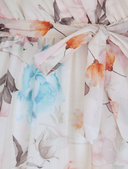 Robe en voile à imprimé grandes fleurs - Beige - 3