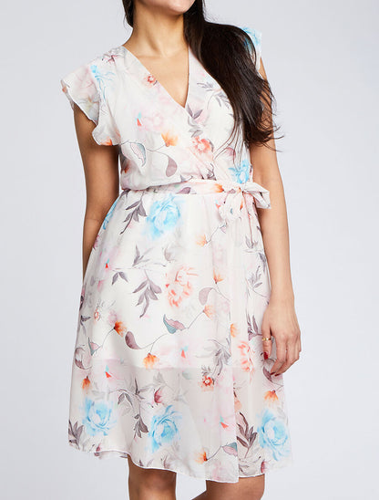 Robe en voile à imprimé grandes fleurs - Beige - 4