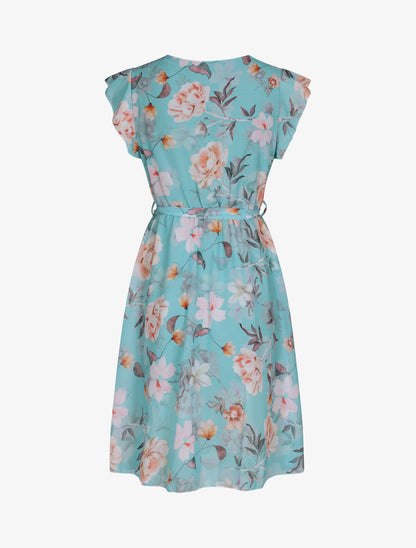 Robe en voile à imprimé grandes fleurs - Vert d&