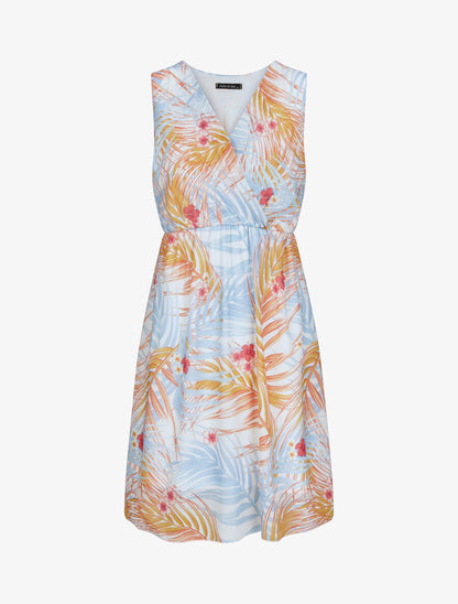 Robe patineuse à imprimé feuilles tropicales - Bleu ciel - 5