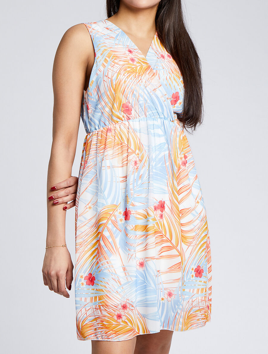 Robe patineuse à imprimé feuilles tropicales - Bleu ciel - 4