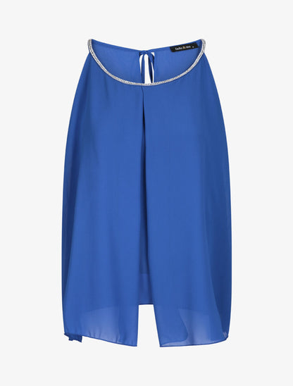 Top en voile orné de strass - Bleu roi - 1