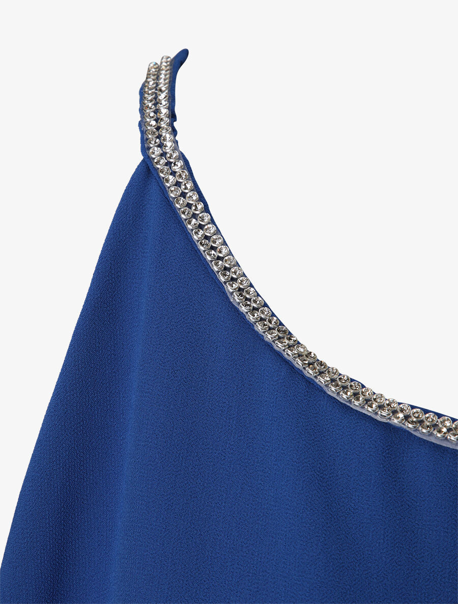 Top en voile orné de strass - Bleu roi - 3