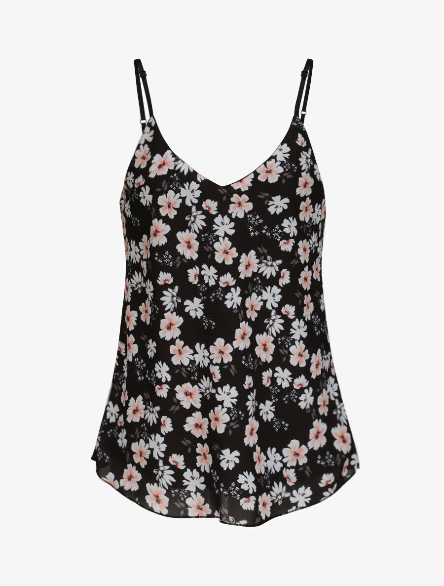 Top en voile à bretelles tressées et imprimé fleurs printanières - Noir - 4