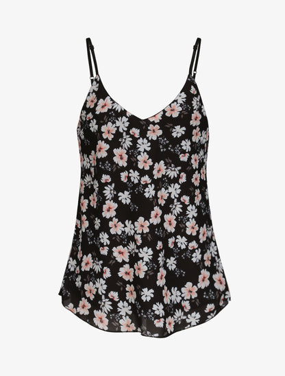 Top en voile à bretelles tressées et imprimé fleurs printanières - Noir - 4