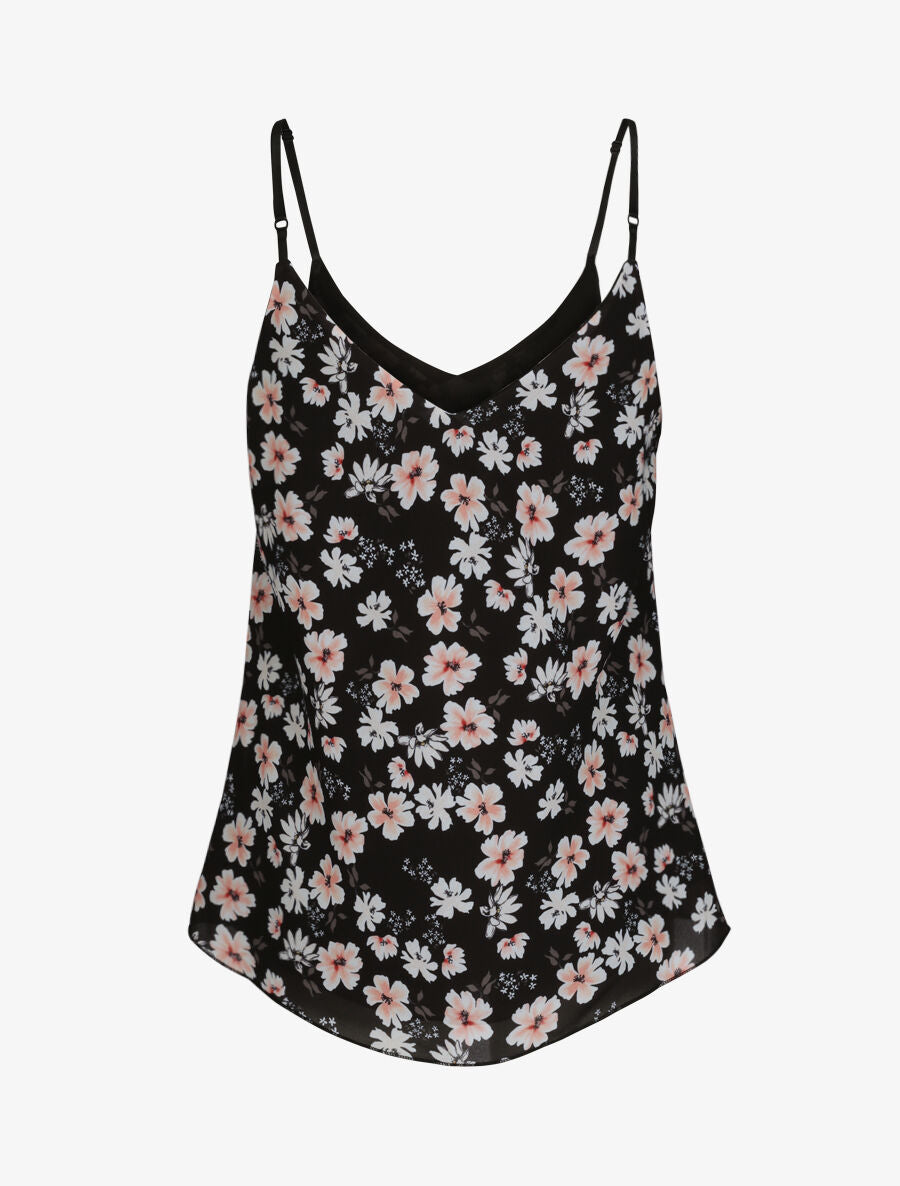 Top en voile à bretelles tressées et imprimé fleurs printanières - Noir - 2