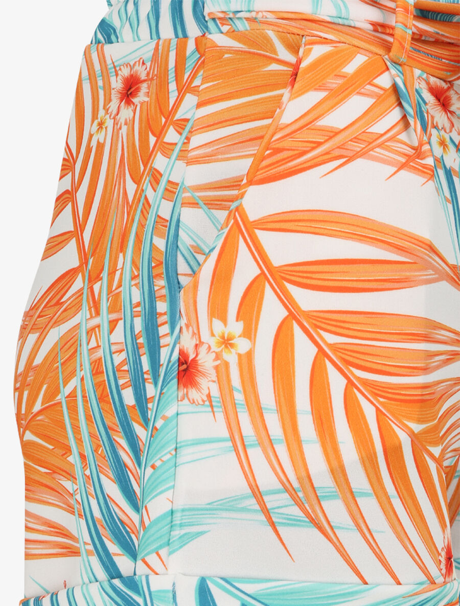 Mini short à imprimé feuilles tropicales et à revers - Vert - 3