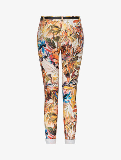 Pantalon à revers imprimé feuillage - Jaune moutarde - 2