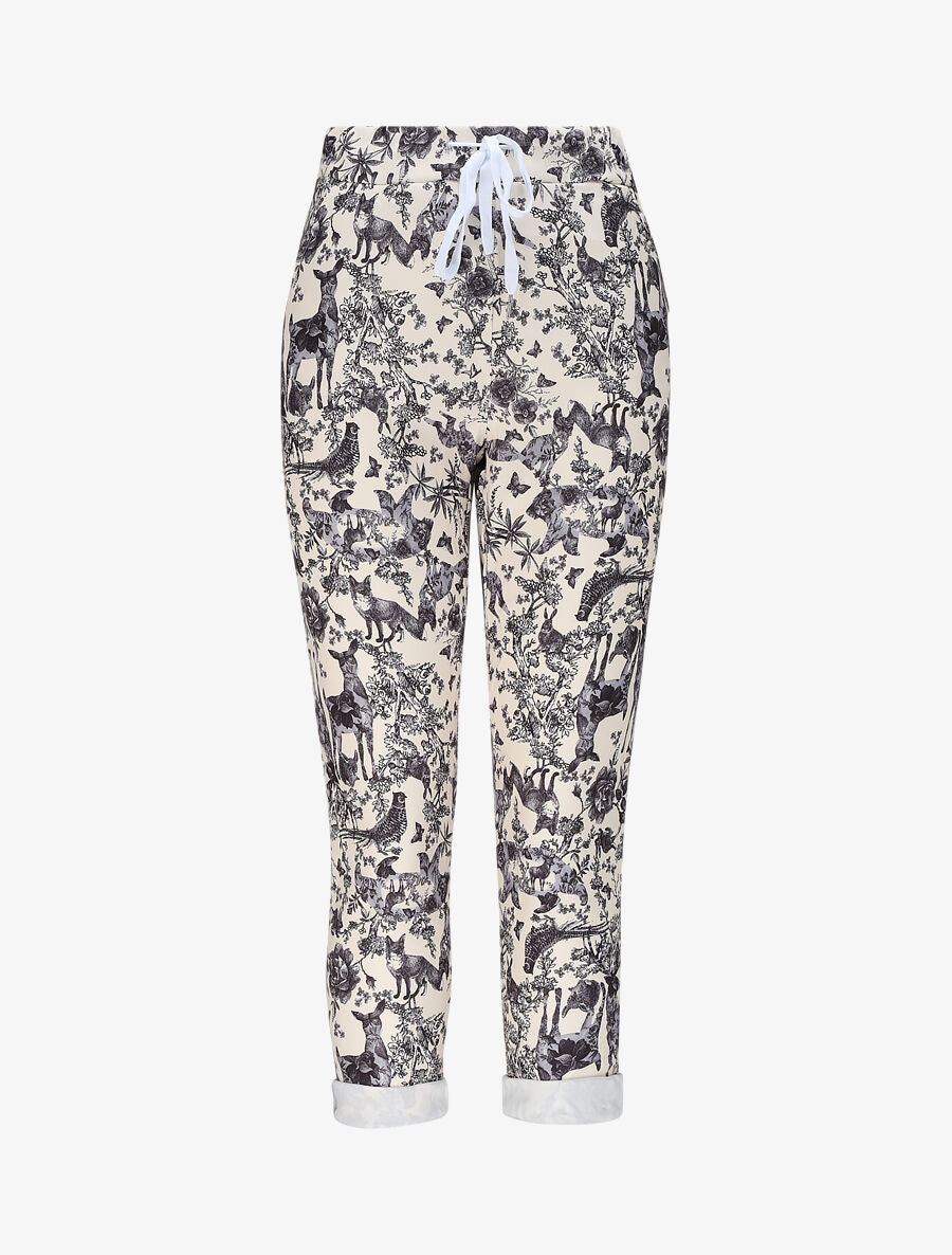 Pantalon imprimé animal à taille élastiquée - Noir - 4
