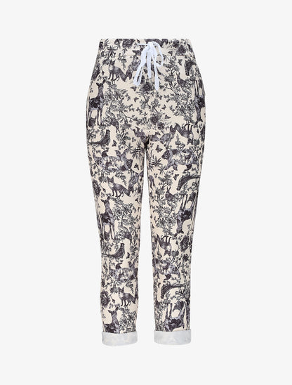 Pantalon imprimé animal à taille élastiquée - Noir - 4