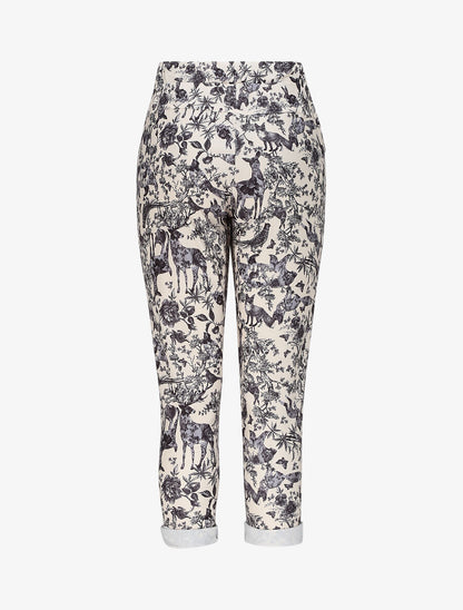 Pantalon imprimé animal à taille élastiquée - Noir - 2