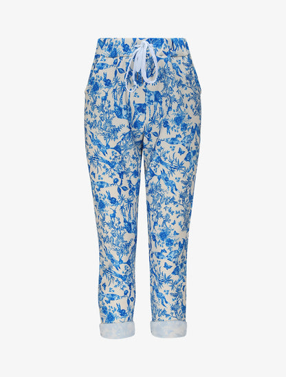Pantalon imprimé animal à taille élastiquée - Bleu royal - 1