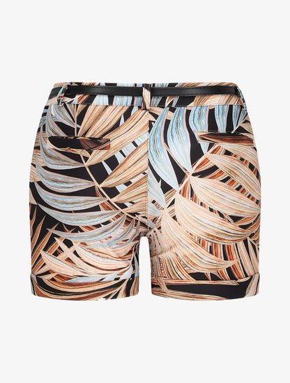 Short à ourlets imprimé feuilles tropicales - Camel - 2