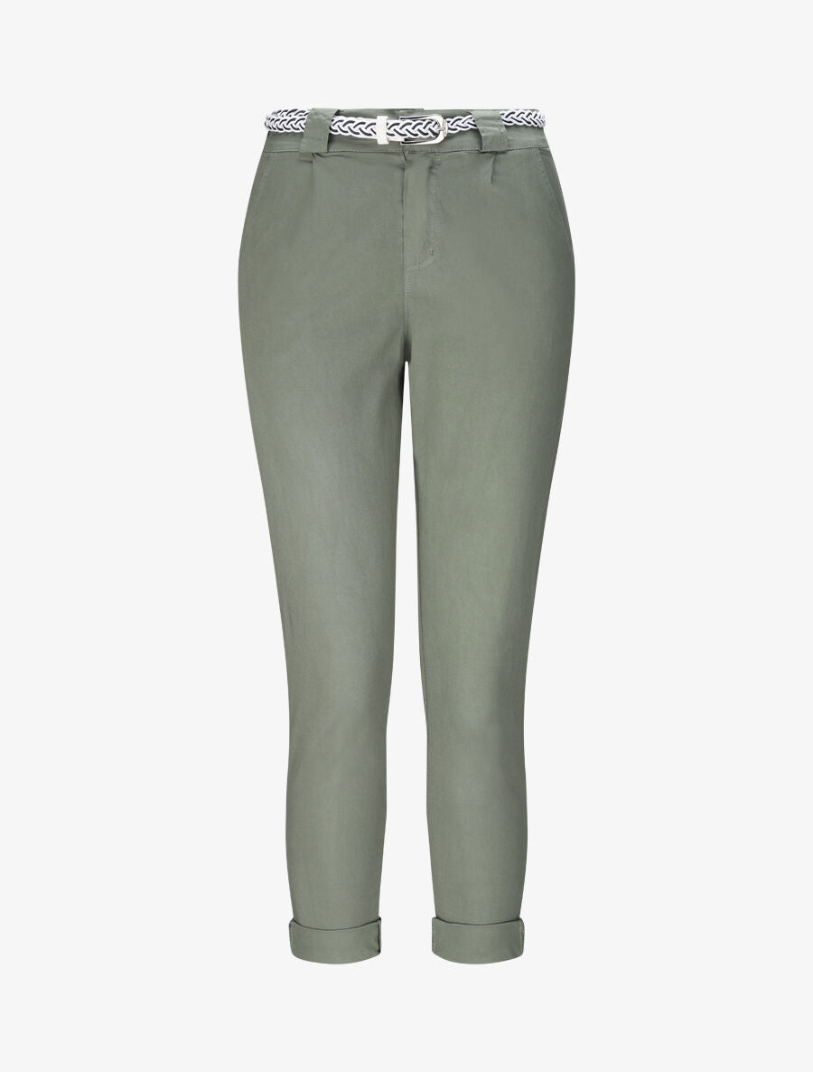 Pantalon droit à taille haute élastiquée - Kaki - 4