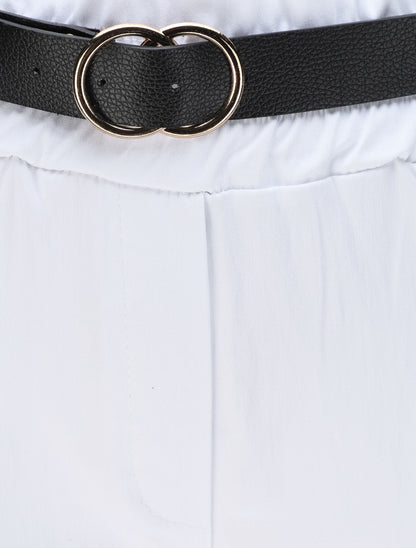 Pantalon paper bag uni avec ceinture - Blanc - 3
