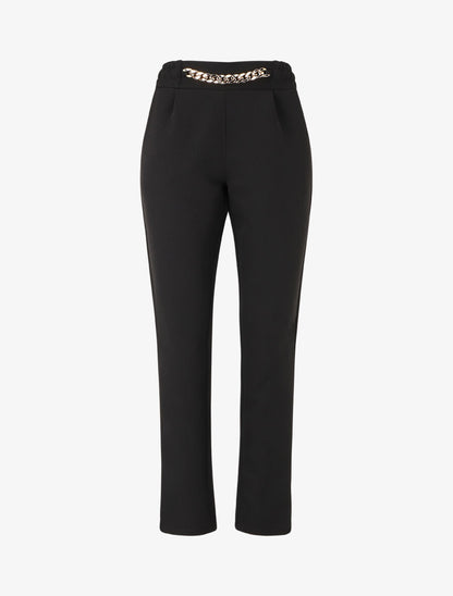 Pantalon droit à taille élastiqué et détail métal - Noir - 4