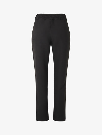 Pantalon droit à taille élastiqué et détail métal - Noir - 2