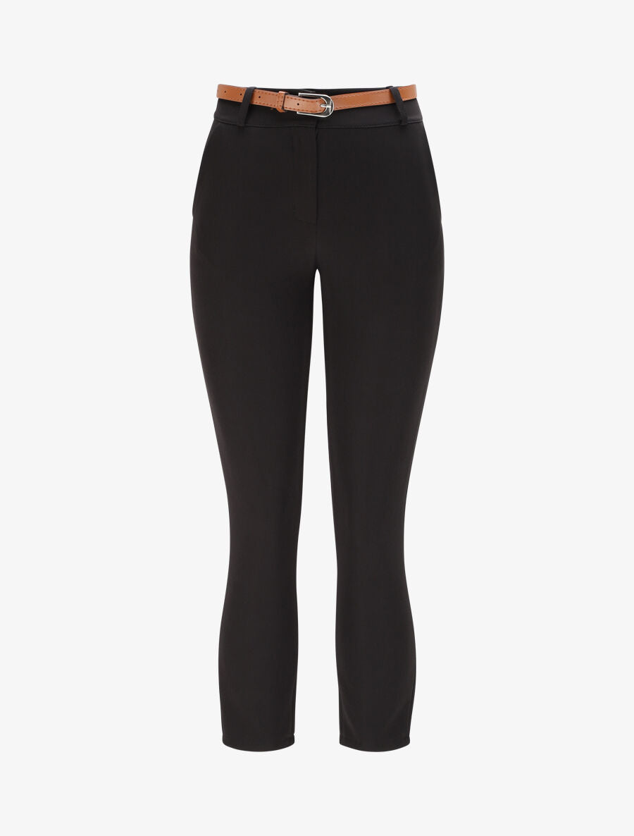 Pantalon droit uni à taille haute - Noir - 4