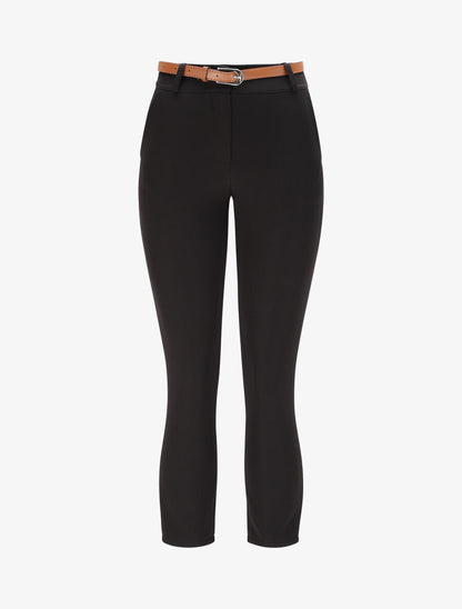 Pantalon droit uni à taille haute - Noir - 4