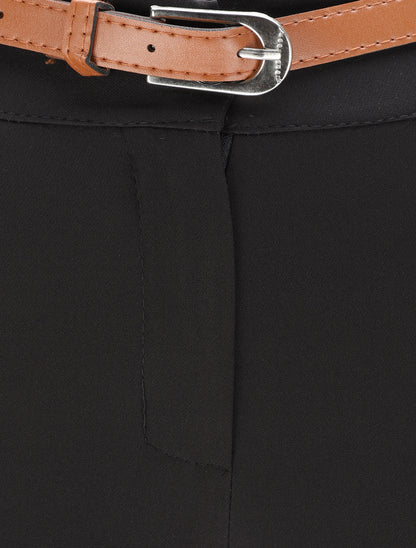 Pantalon droit uni à taille haute - Noir - 3