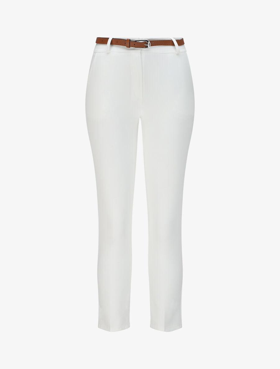 Pantalon droit uni à taille haute - Blanc - 4