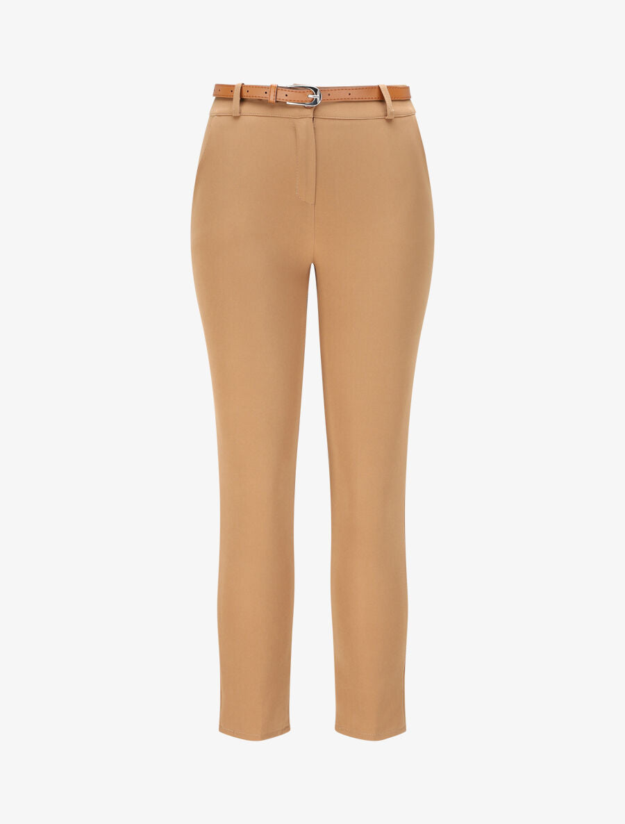 Pantalon droit uni à taille haute - Camel - 4