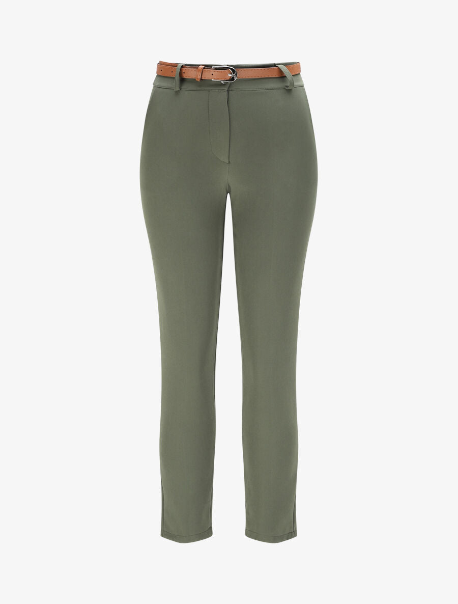 Pantalon droit uni à taille haute - Kaki - 4