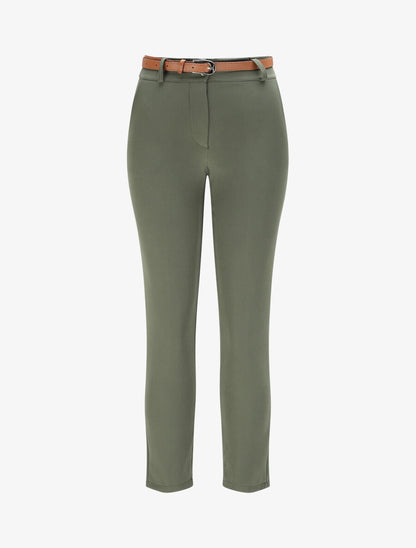 Pantalon droit uni à taille haute - Kaki - 4