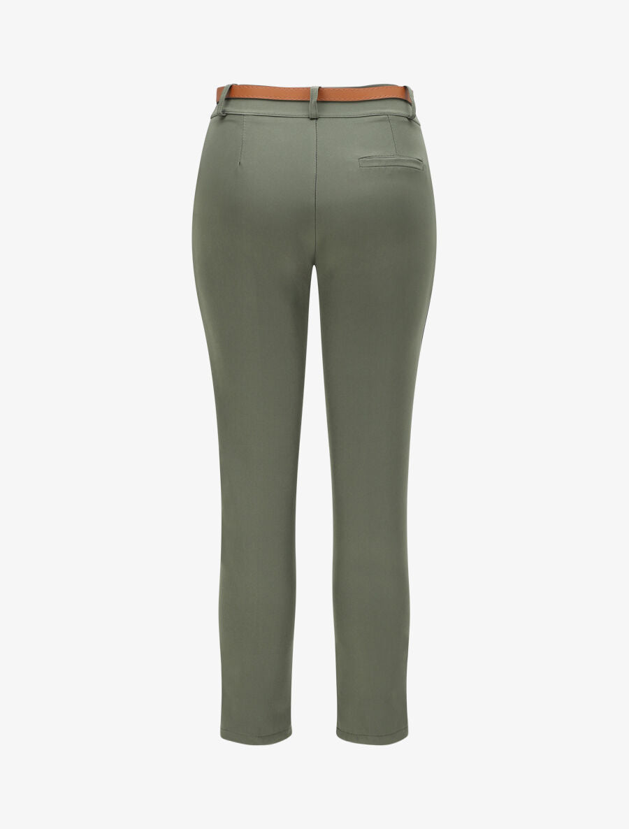 Pantalon droit uni à taille haute - Kaki - 2