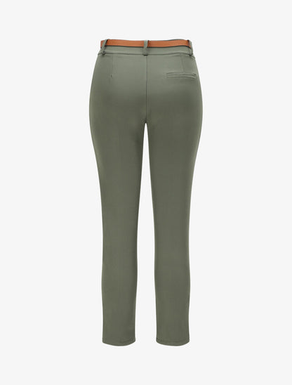 Pantalon droit uni à taille haute - Kaki - 2