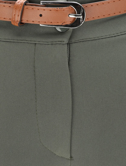 Pantalon droit uni à taille haute - Kaki - 3