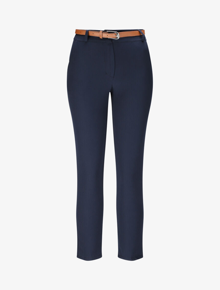 Pantalon droit uni à taille haute - Marine - 4