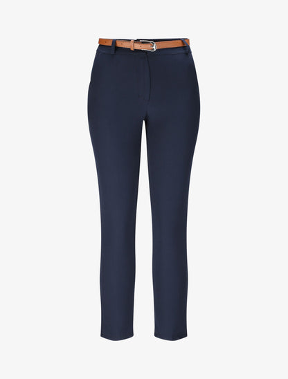 Pantalon droit uni à taille haute - Marine - 4