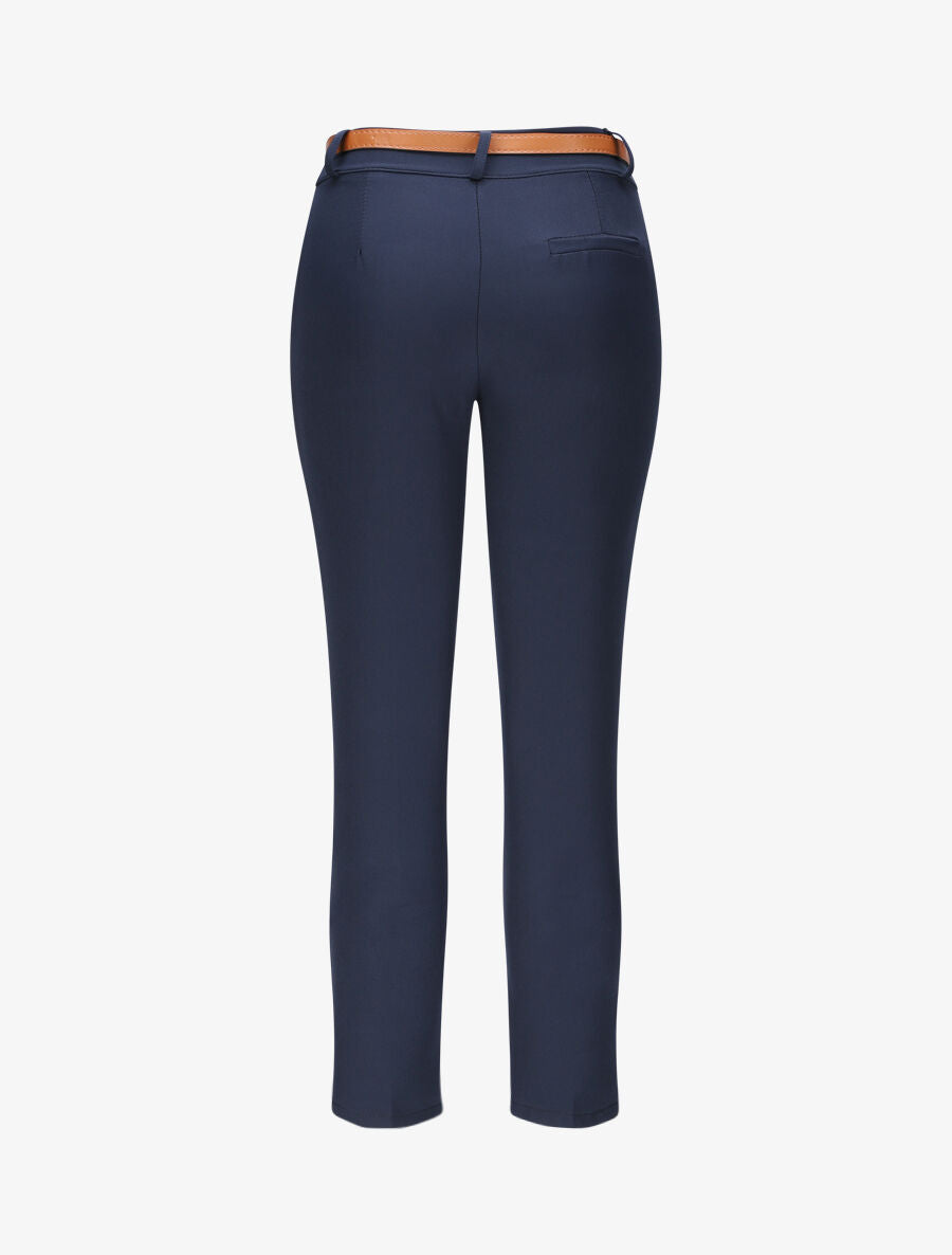 Pantalon droit uni à taille haute - Marine - 2