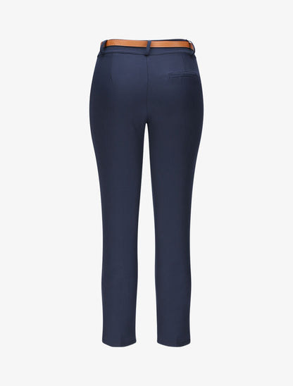 Pantalon droit uni à taille haute - Marine - 2