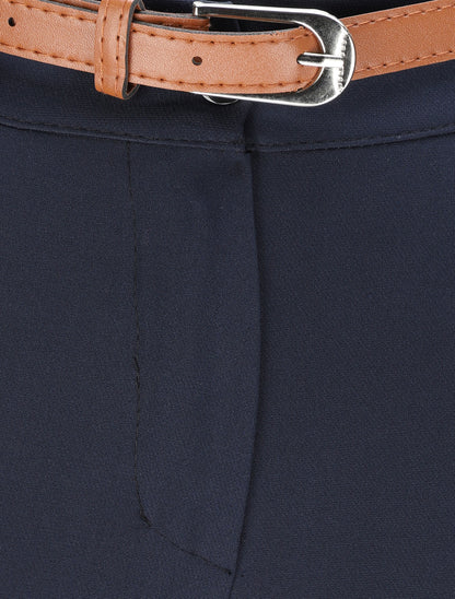 Pantalon droit uni à taille haute - Marine - 3
