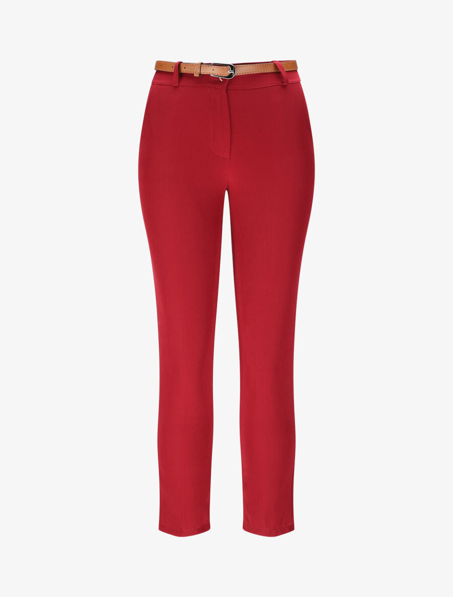 Pantalon droit uni à taille haute - Bordeaux - 1