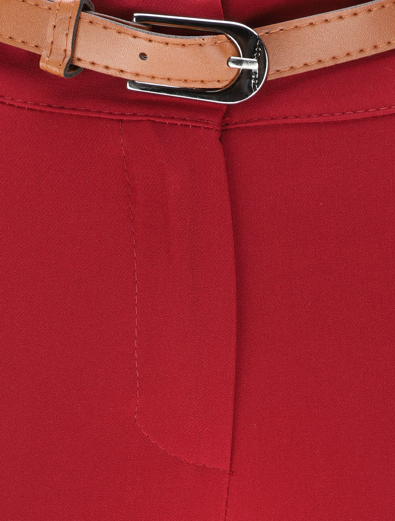 Pantalon droit uni à taille haute - Bordeaux - 3